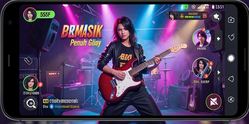 Screenshot utama 555F menampilkan gameplay seru dalam bernyanyi.