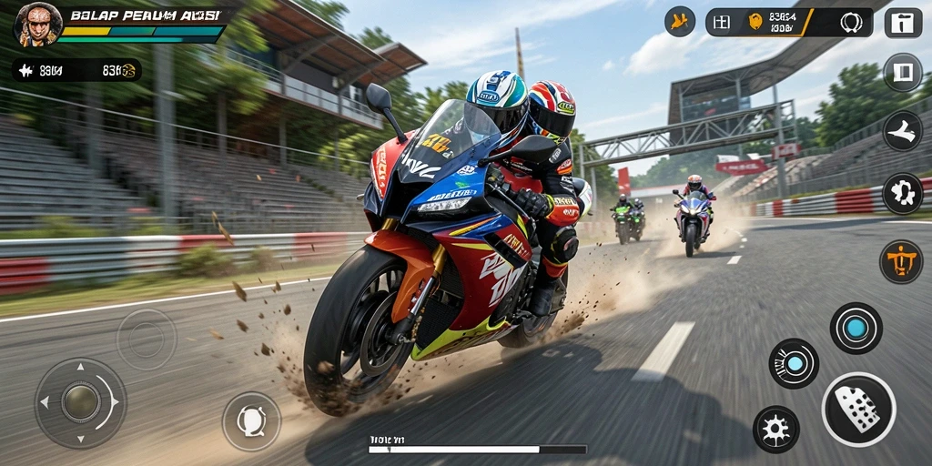 Gameplay seru dalam balapan motor yang mendebarkan.
