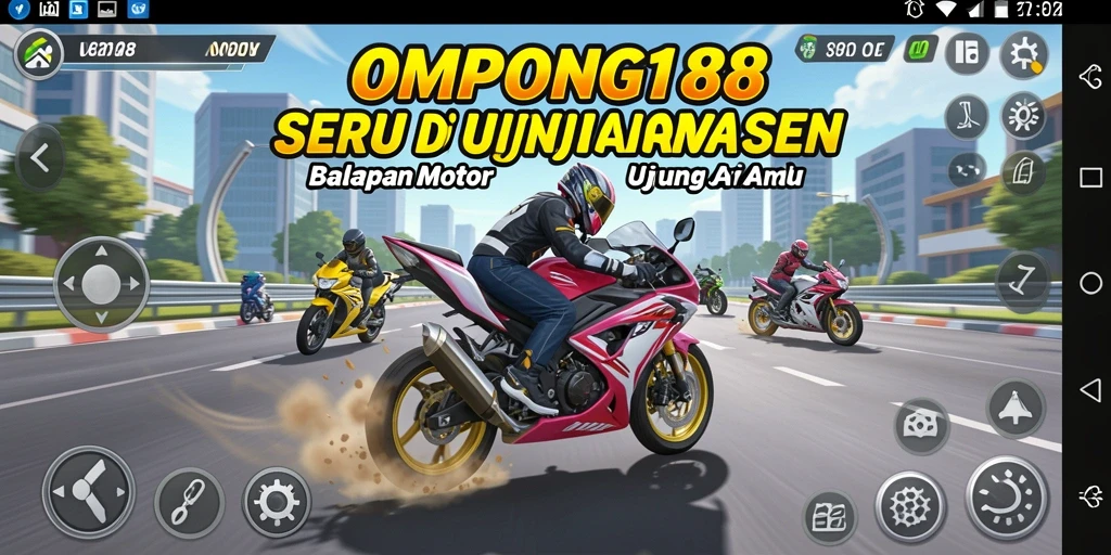 Tampilan gameplay OMPONG188 dengan aksi balapan motor yang seru.